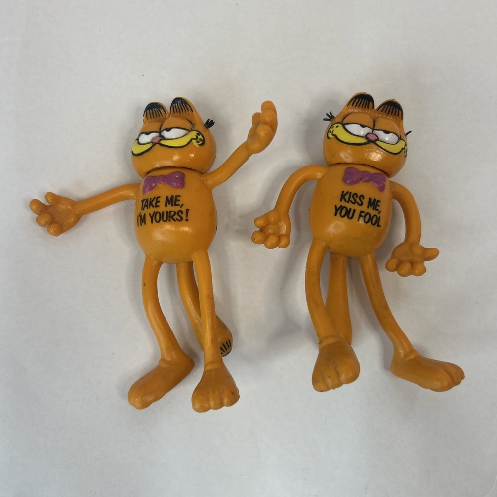 Dakin Inc 1981 Garfield Bendy Swivel Head Rubber Toy 5" (2) Read